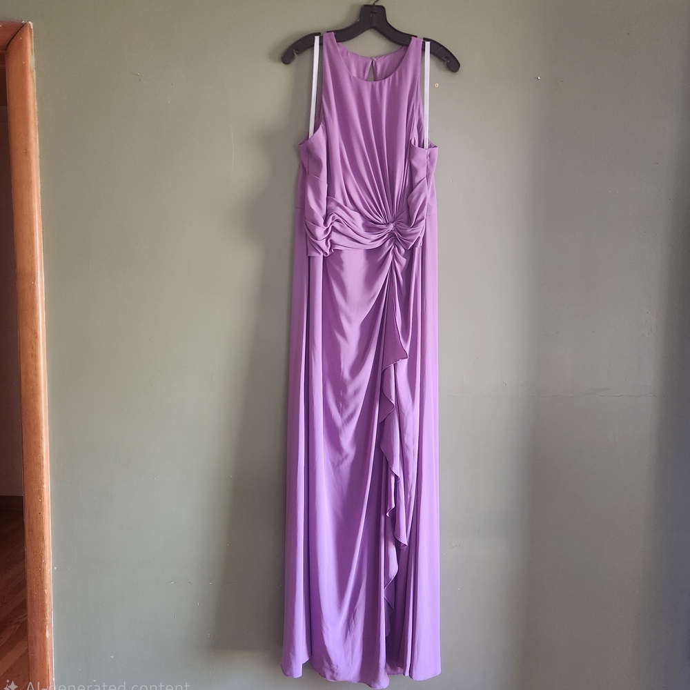 David's Bridal Wisteria High-Neck Bridesmaid Dress with Cascade Twist